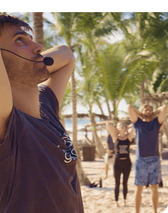 Coach leading beach session with headset